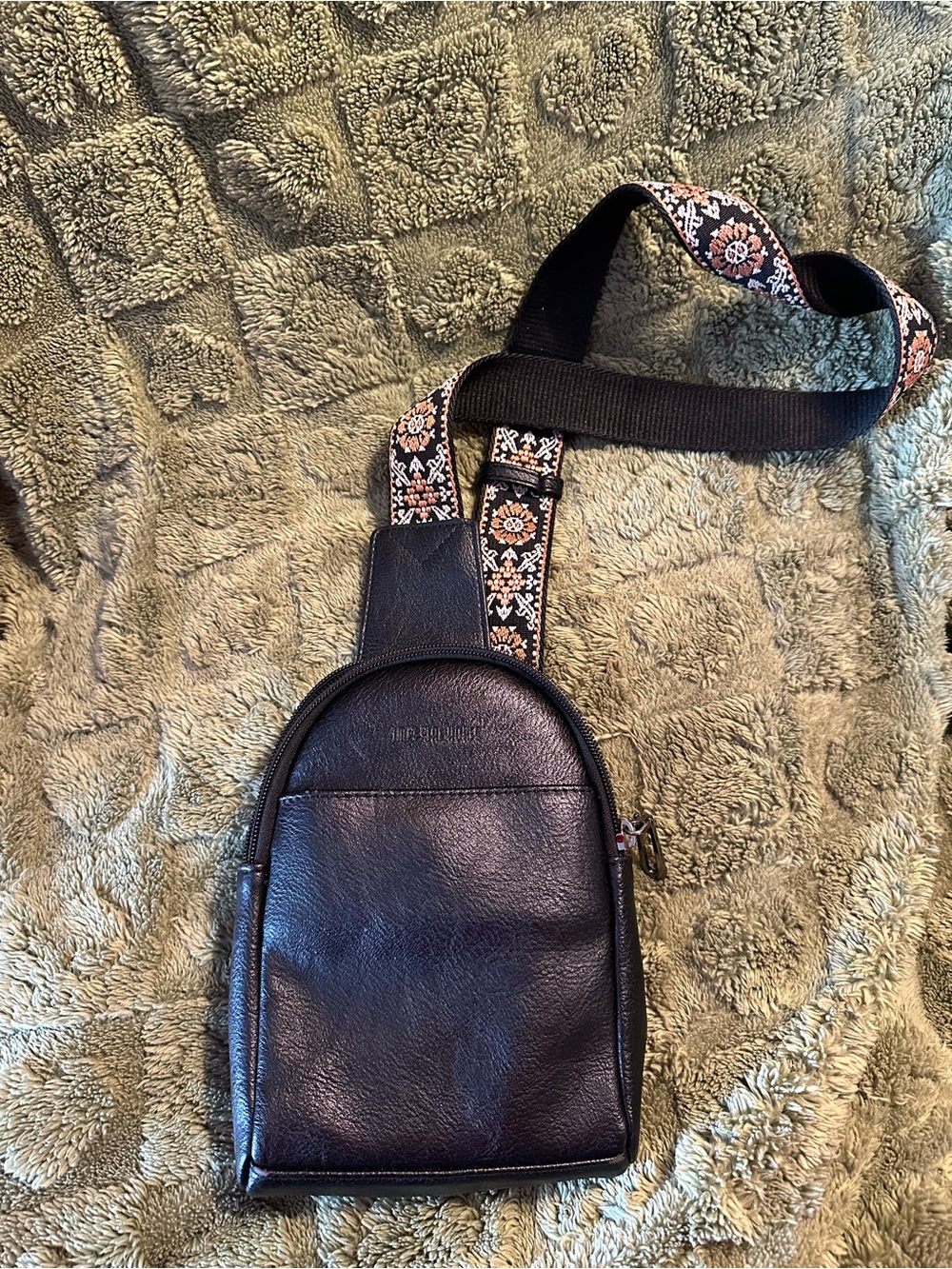 Leather Crossbody Sling Bag - Black